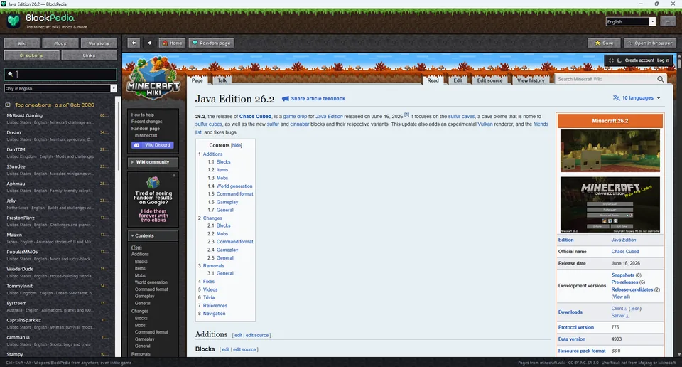 The list of top Minecraft creators in BlockPedia